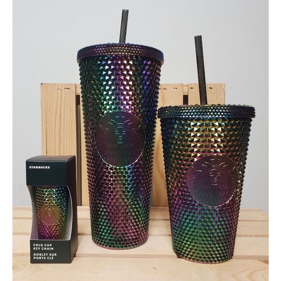 Starbucks Other - Starbucks Oilslick Tumbler Set 24oz 16oz Keychain Studded Iridescent Fall 2023